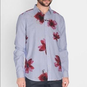 Desigual Mens Medium Striped Floral Button Down Shirt